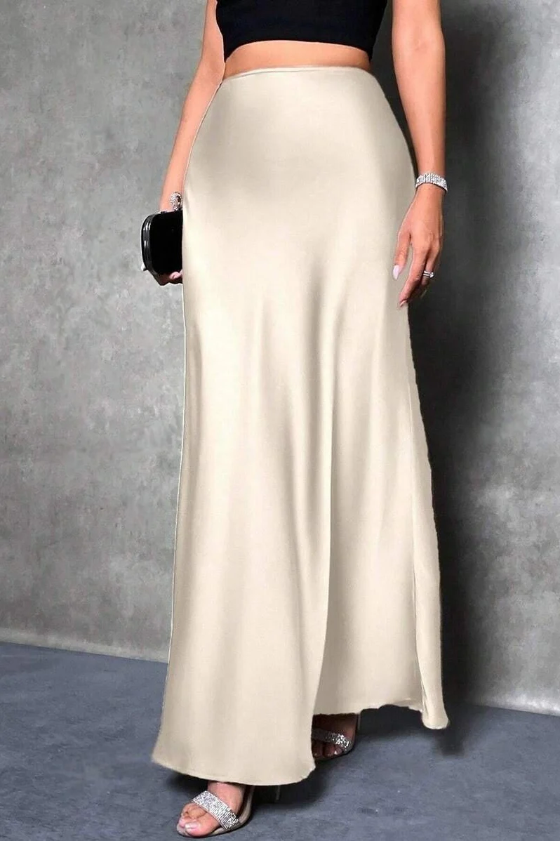Silky Solid High Waist Satin Maxi Skirt - Image 6