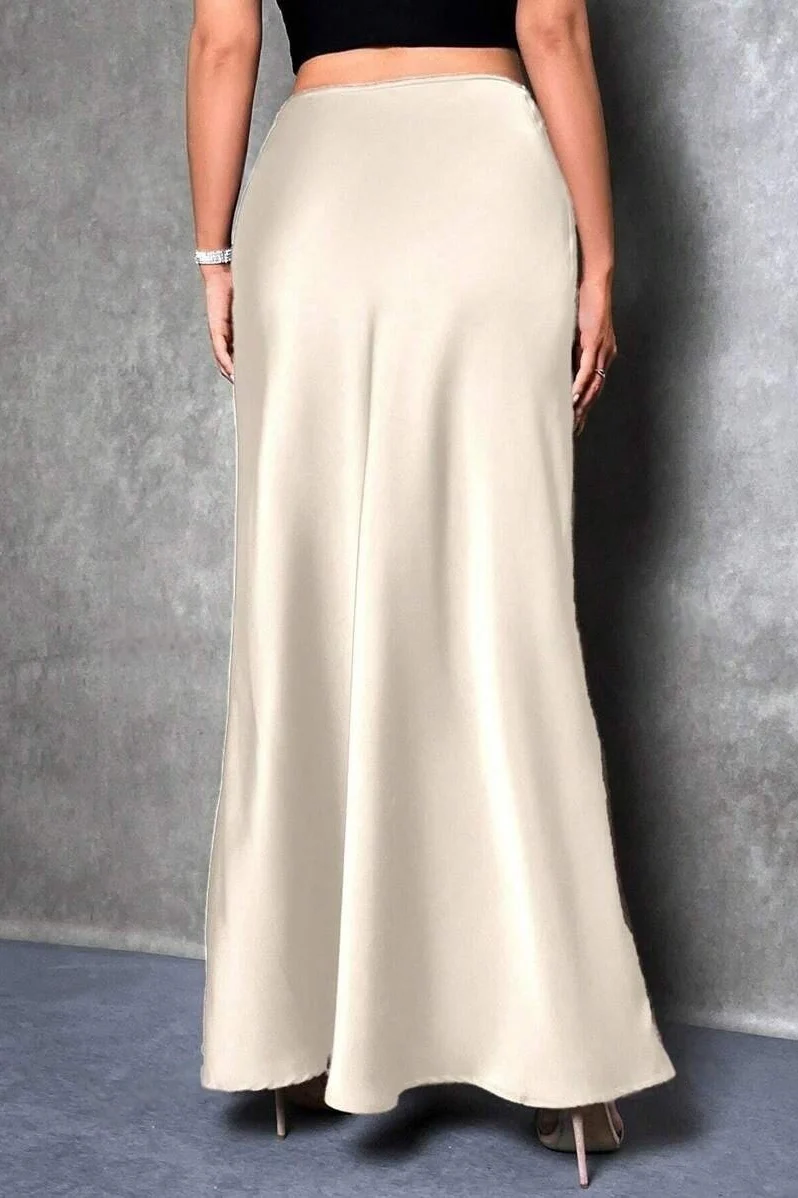 Silky Solid High Waist Satin Maxi Skirt - Image 7