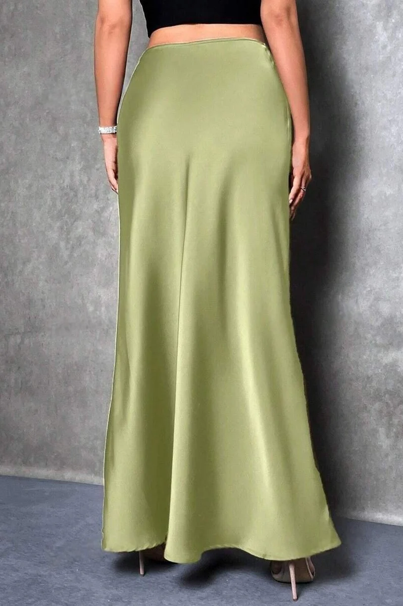 Silky Solid High Waist Satin Maxi Skirt - Image 8