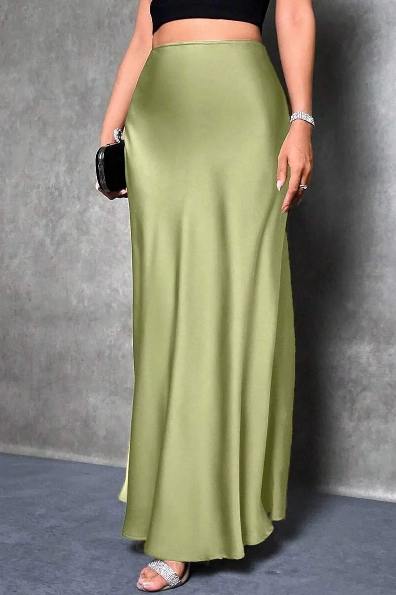 Silky Solid High Waist Satin Maxi Skirt - Image 9
