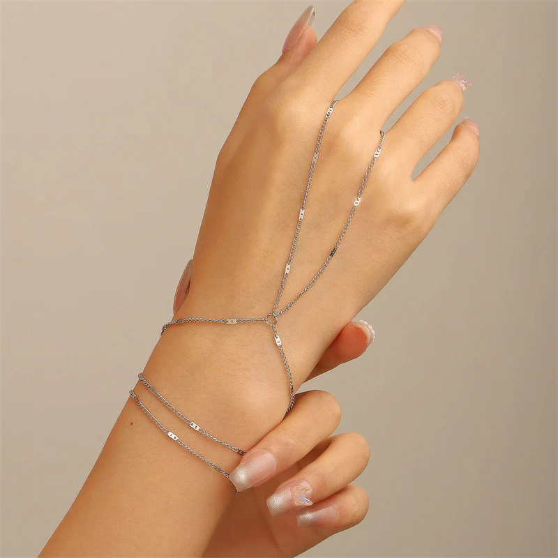 Simple Bead Accent Layered Finger Bracelet - Image 2