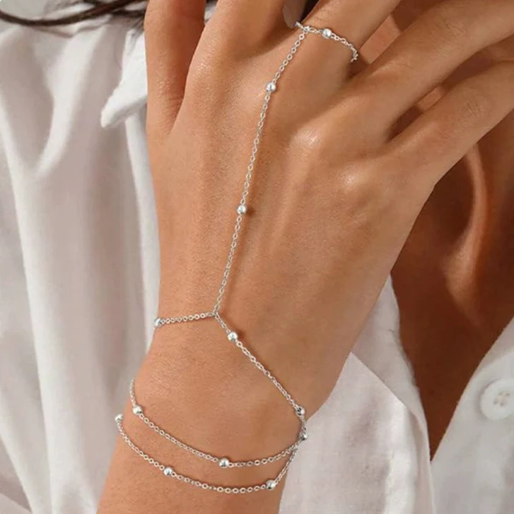 Simple Bead Accent Layered Finger Bracelet - Image 4