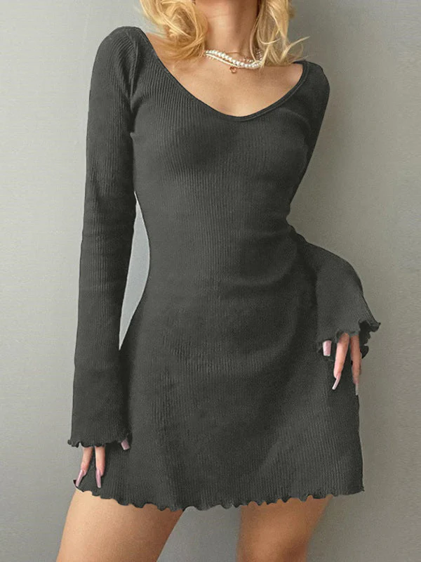 Simple Knitted Long Sleeve Mini Dress - Image 11