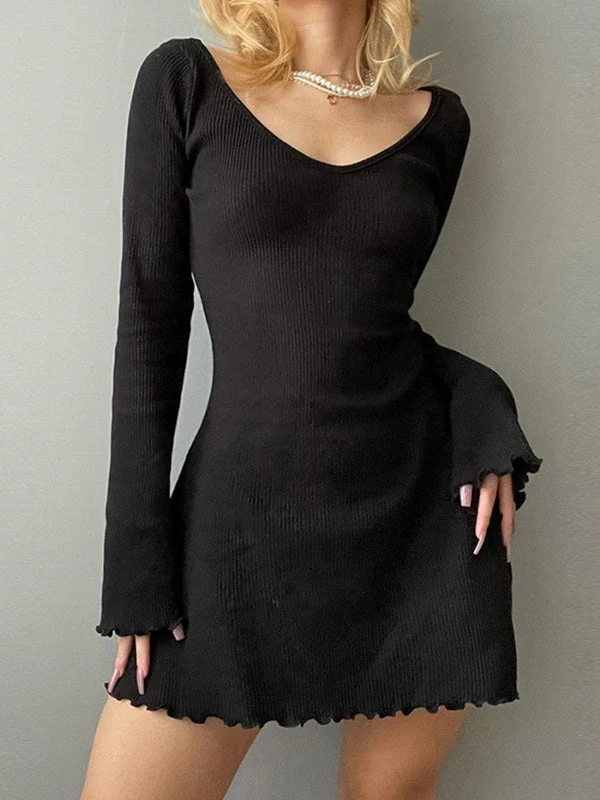 Simple Knitted Long Sleeve Mini Dress - Image 2