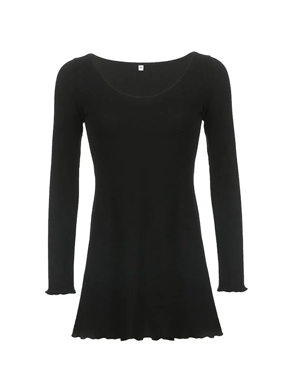 Simple Knitted Long Sleeve Mini Dress - Image 4