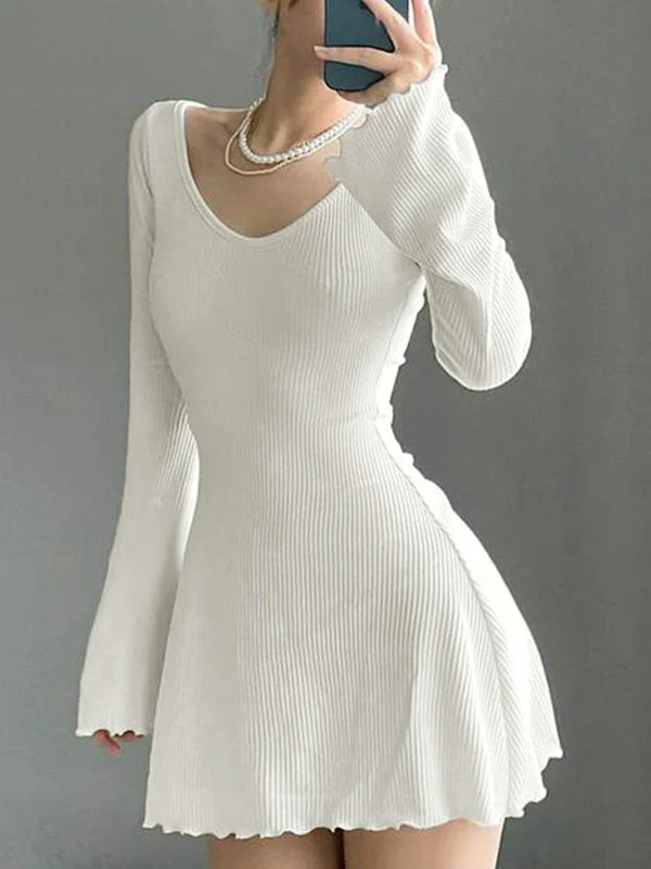 Simple Knitted Long Sleeve Mini Dress - Image 7