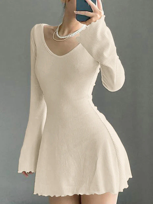 Simple Knitted Long Sleeve Mini Dress - Image 9