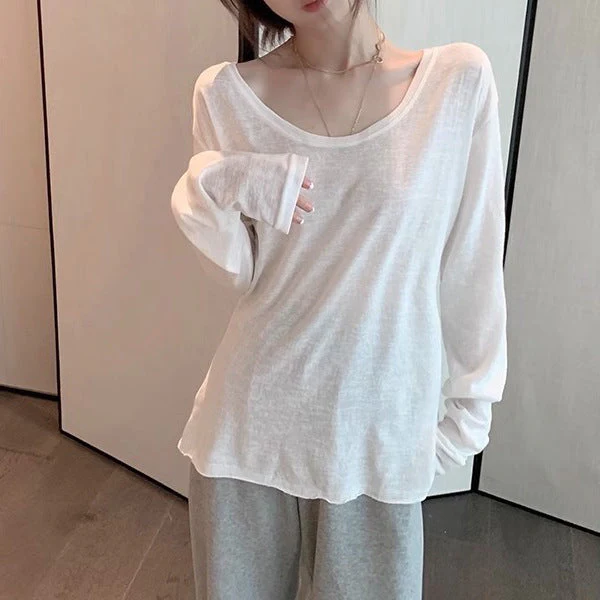 Simple Solid Color Long Sleeve Tee - Image 8