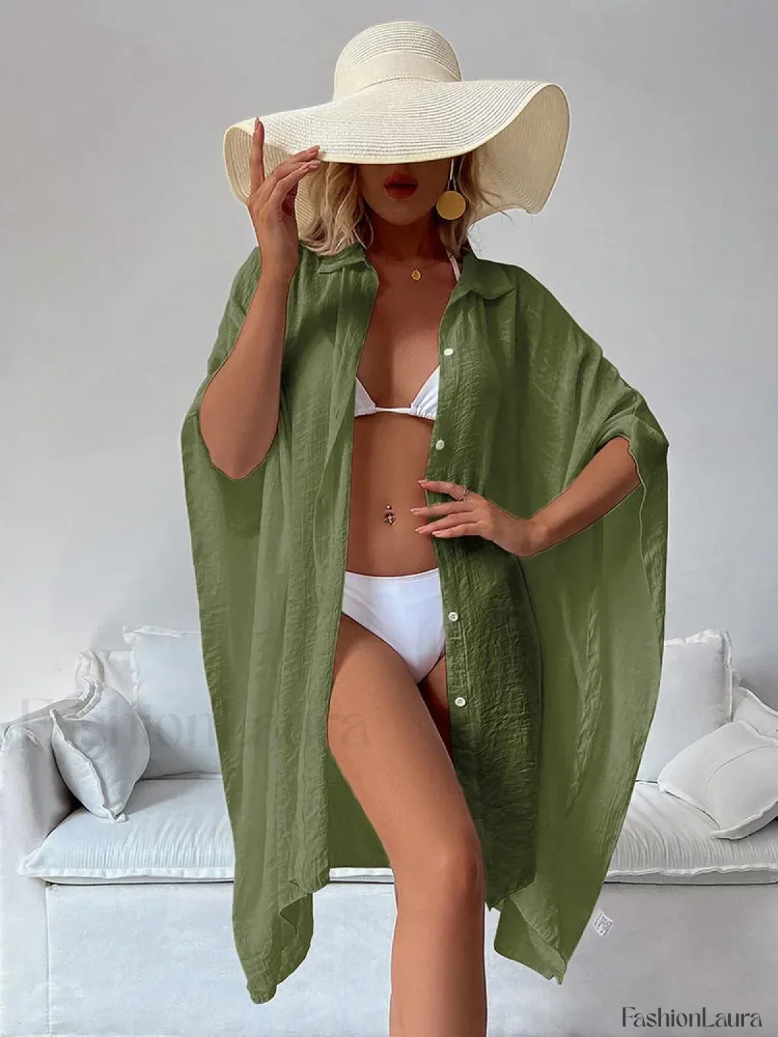 Single Breasted Turn-Down Collar Cover Up - Image 23