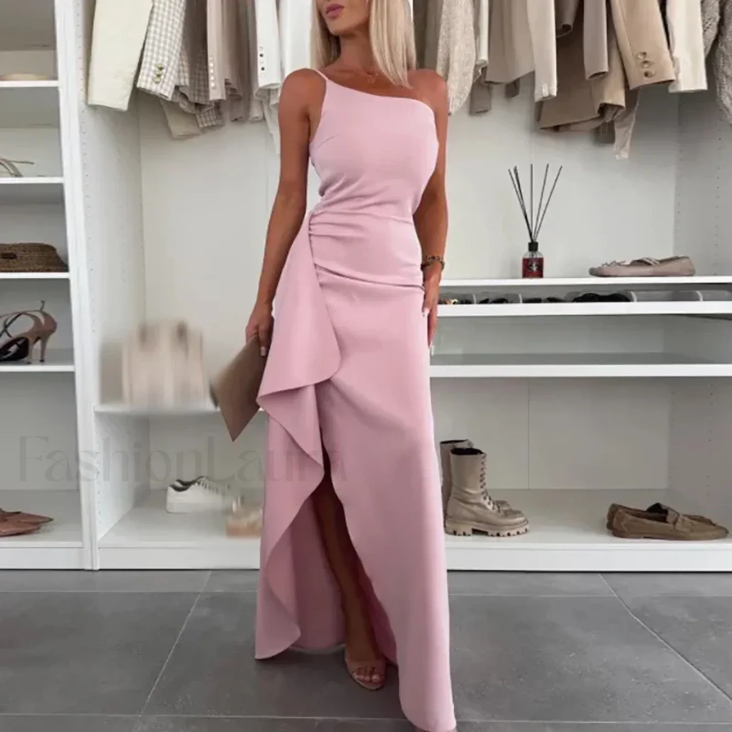 Skew Neck Wrap Split Maxi Dress - Image 7