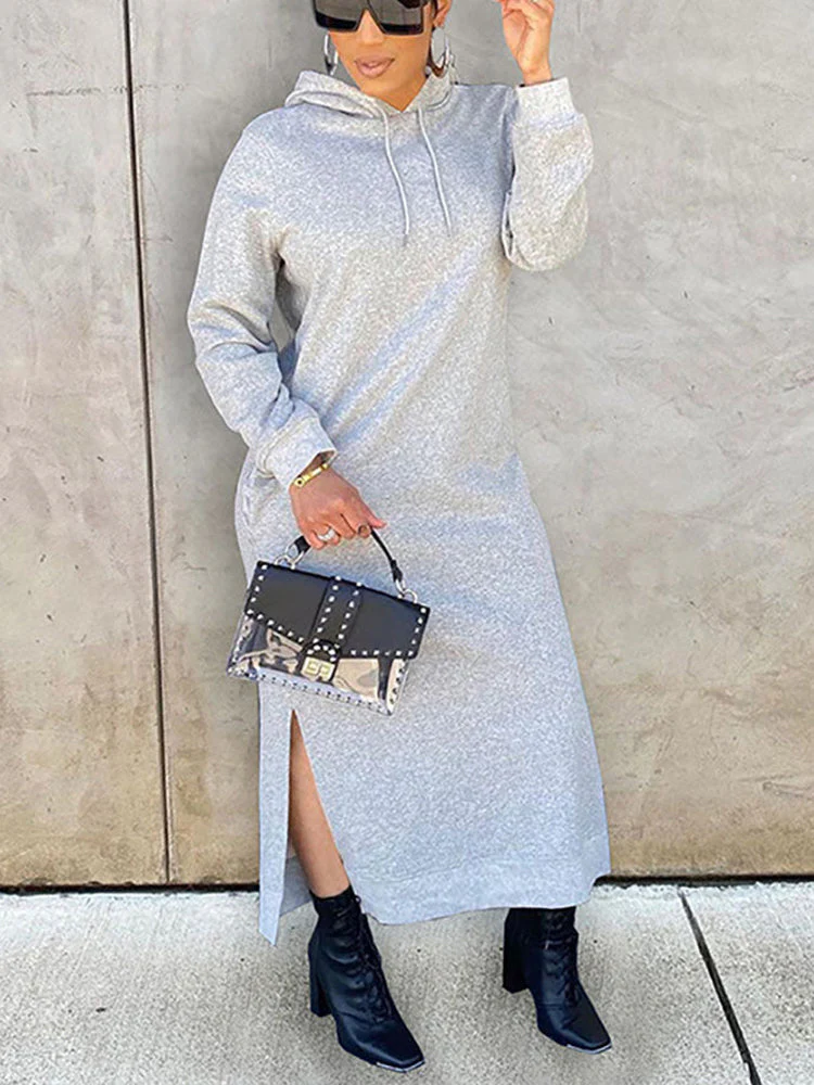 Slant Pockets Hoodie Dress - Image 11