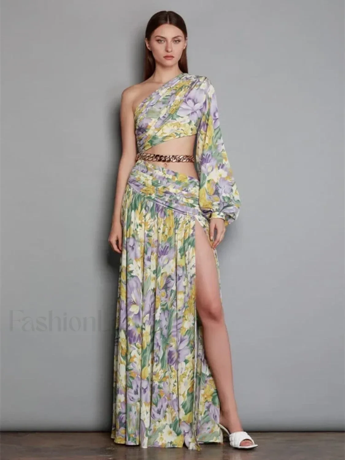 Slanted Chain Shoulder Floral Dress - Image 2