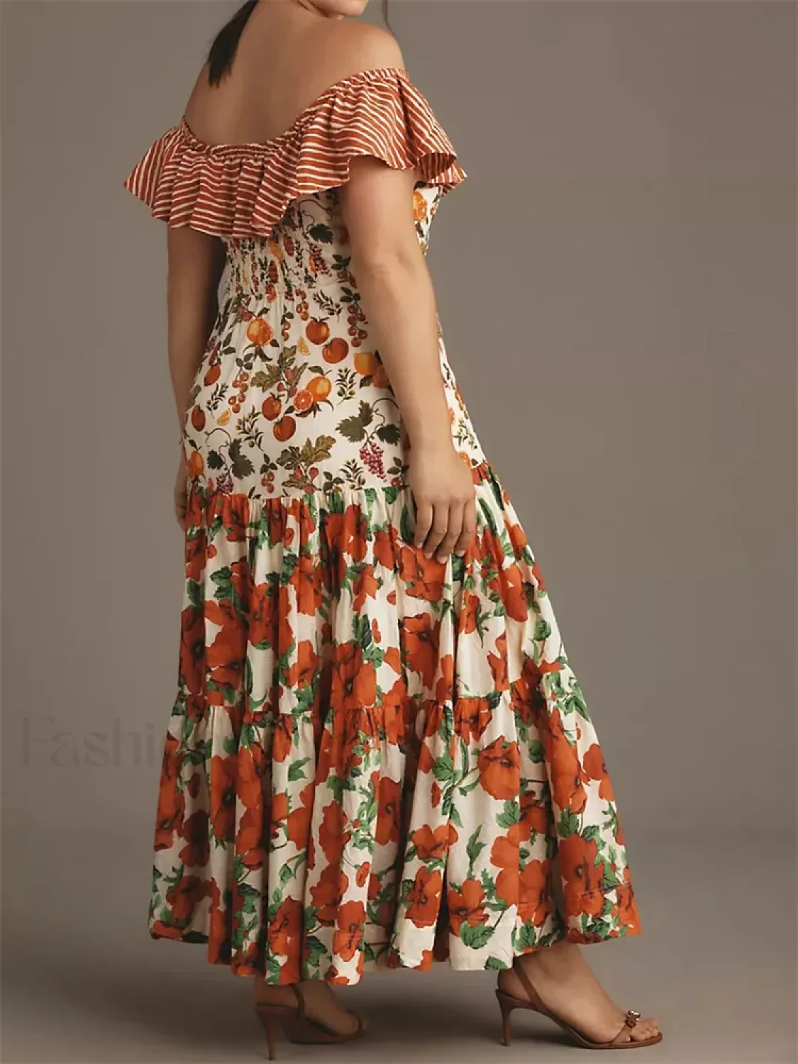 Slash Neck Off-Shoulder Floral Dress - Image 10