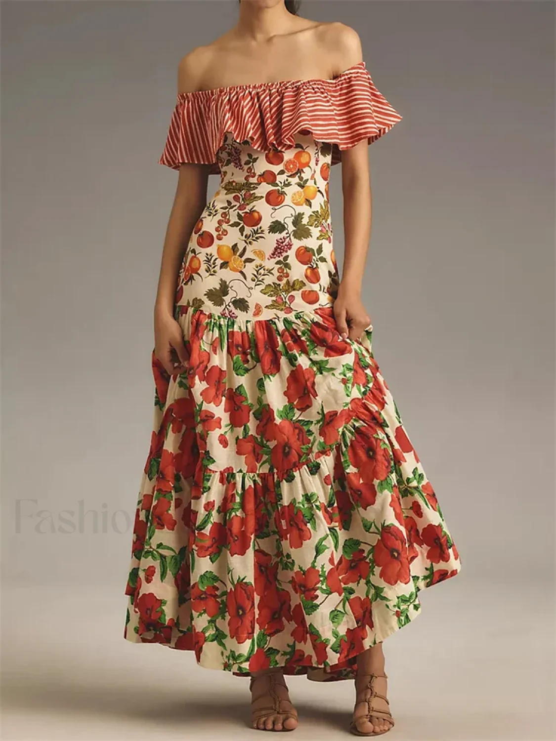 Slash Neck Off-Shoulder Floral Dress - Image 12