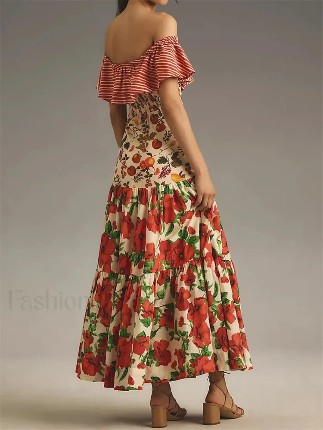 Slash Neck Off-Shoulder Floral Dress - Image 4