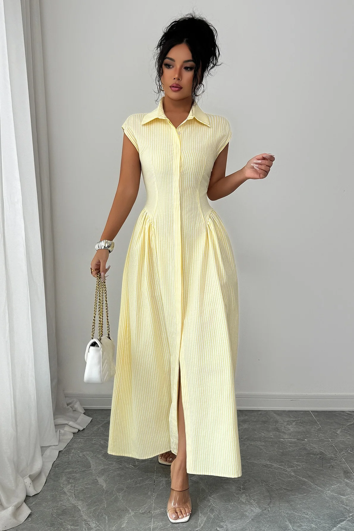 Sleeveless Button Front Open Design Maxi Dress - Image 4