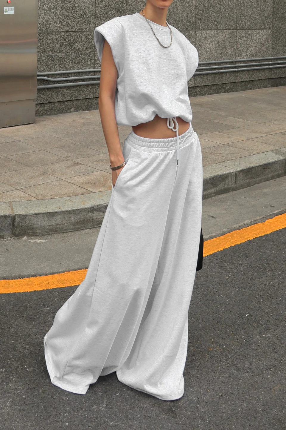 Sleeveless Vest Top Wide Leg Pants Set - Image 4