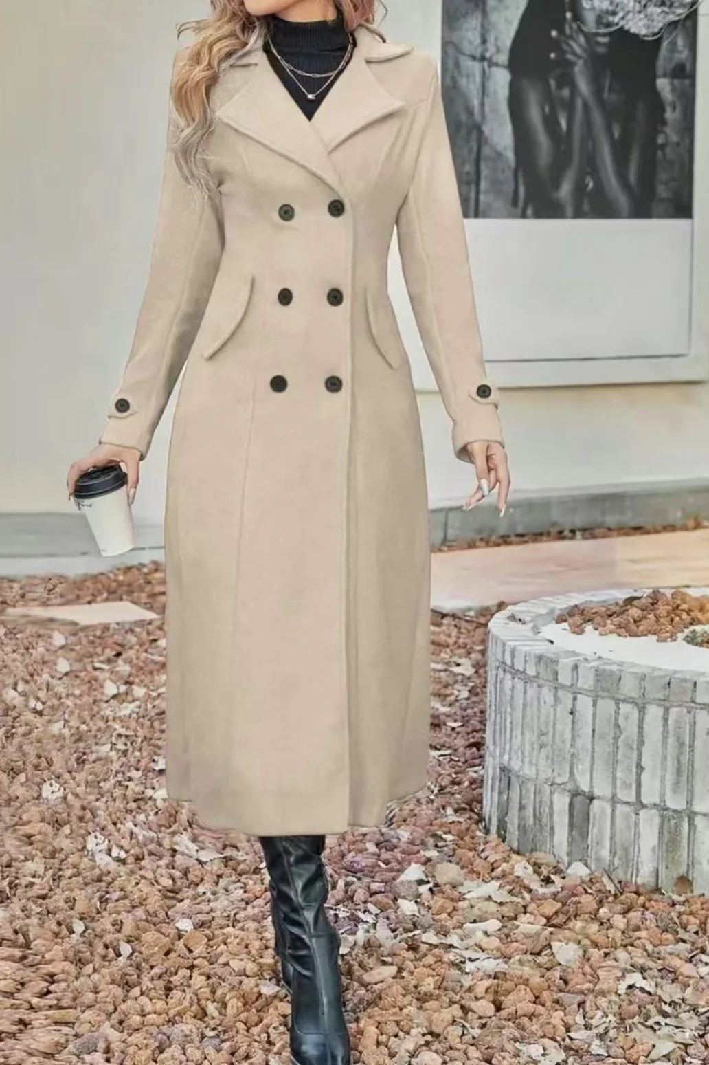 Slim Fit Double Breasted Lapel Overcoat - Image 4