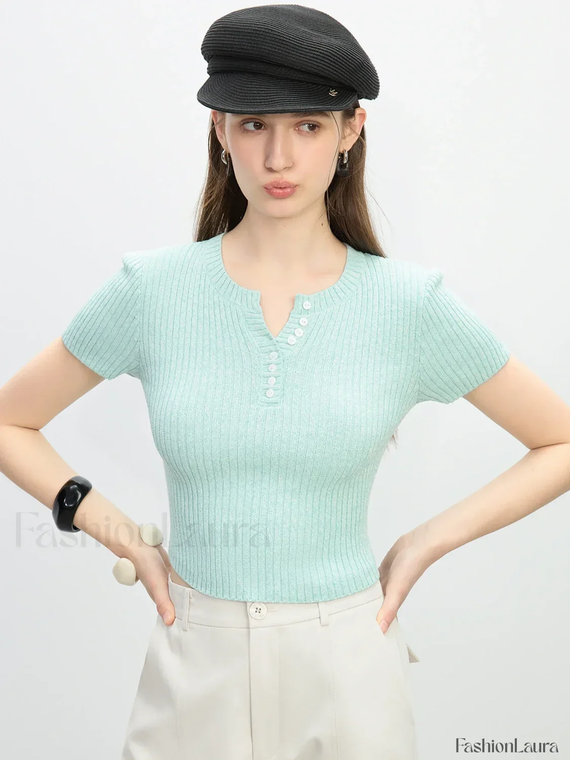 Slim Fit Knitted Grey Round Neck T-Shirt - Image 7