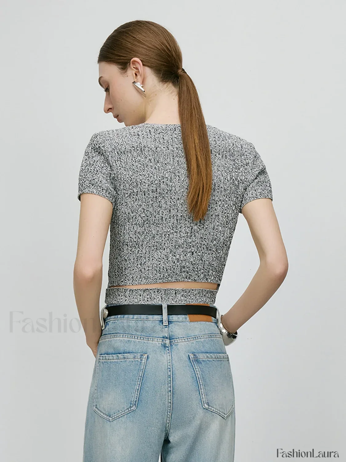 Slim Fit Knitted Grey Round Neck T-Shirt - Image 8