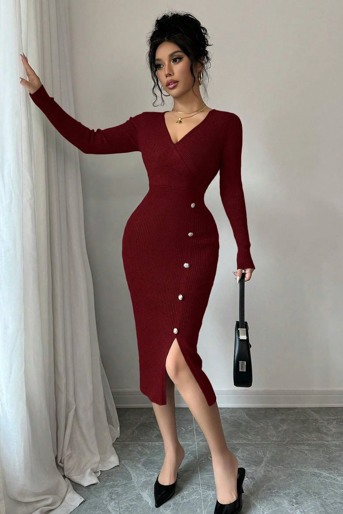 Slim Fit Midi Knit Sweater Dress - Image 6