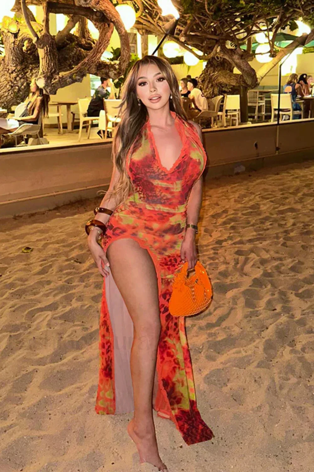 Slim Fit Printed Split-End Holiday Floral Dress - Image 8