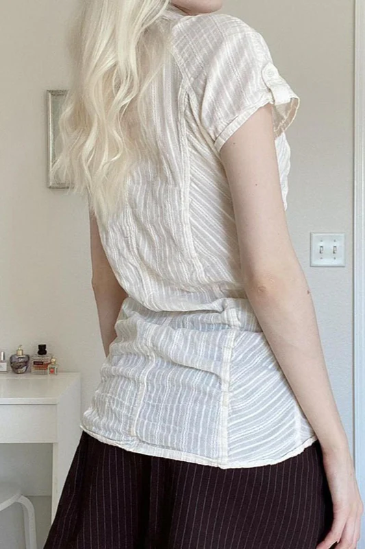Slim Fit Short Sleeve Textured Blouse - Image 2