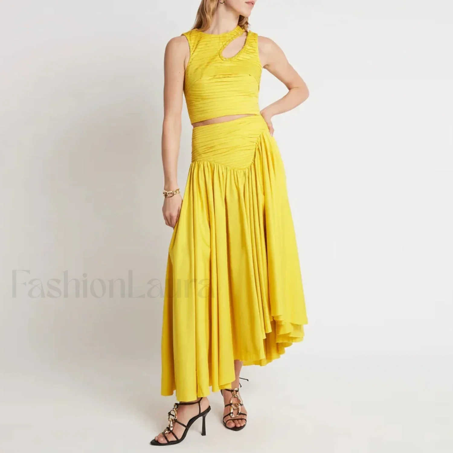 Slim Hollow Pleated Skirt Two Piece Set - Image 10