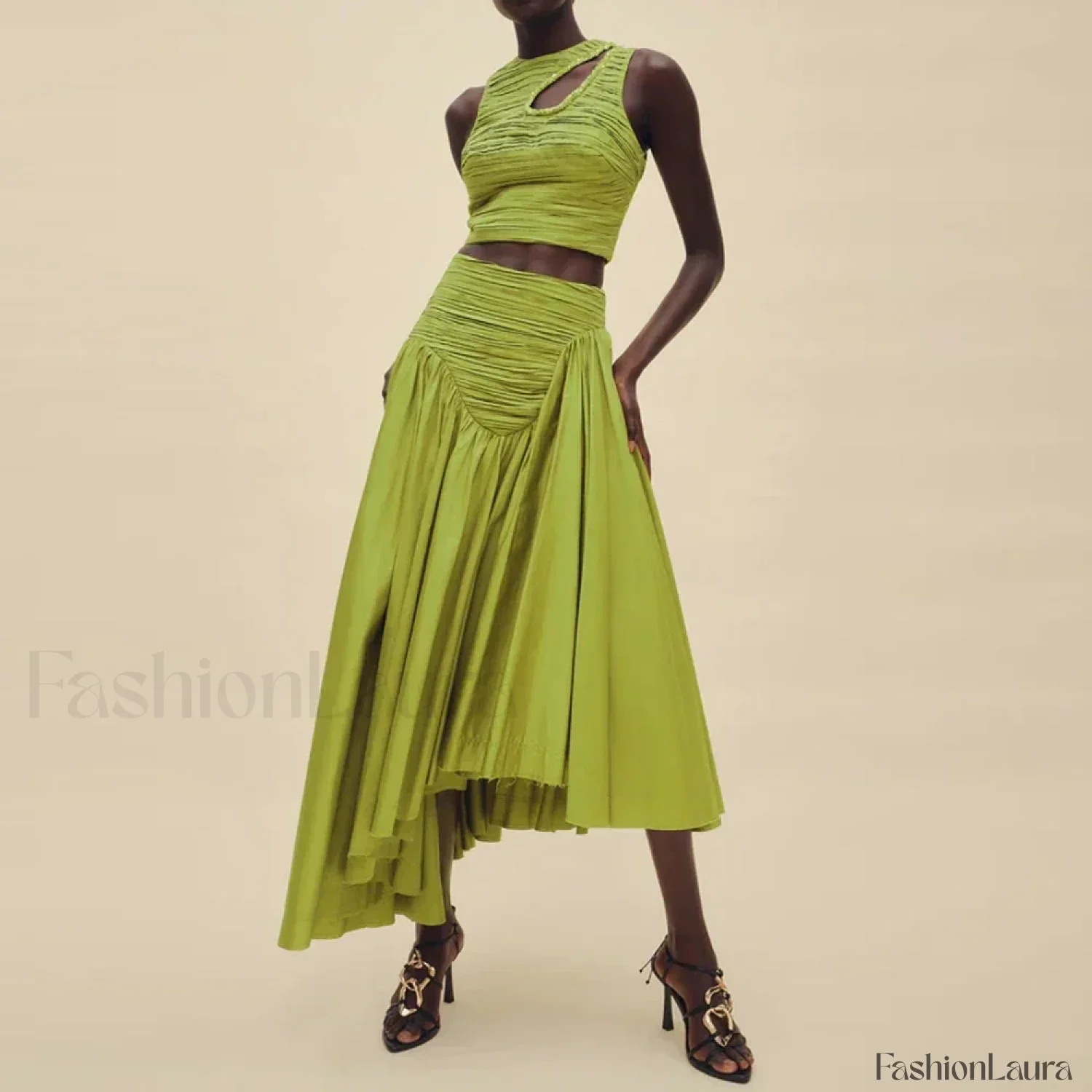 Slim Hollow Pleated Skirt Two Piece Set - Image 15