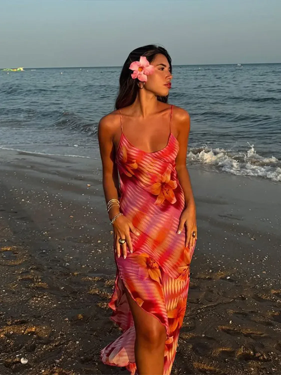 Sling Lace-Up Maxi Floral Dress - Image 12