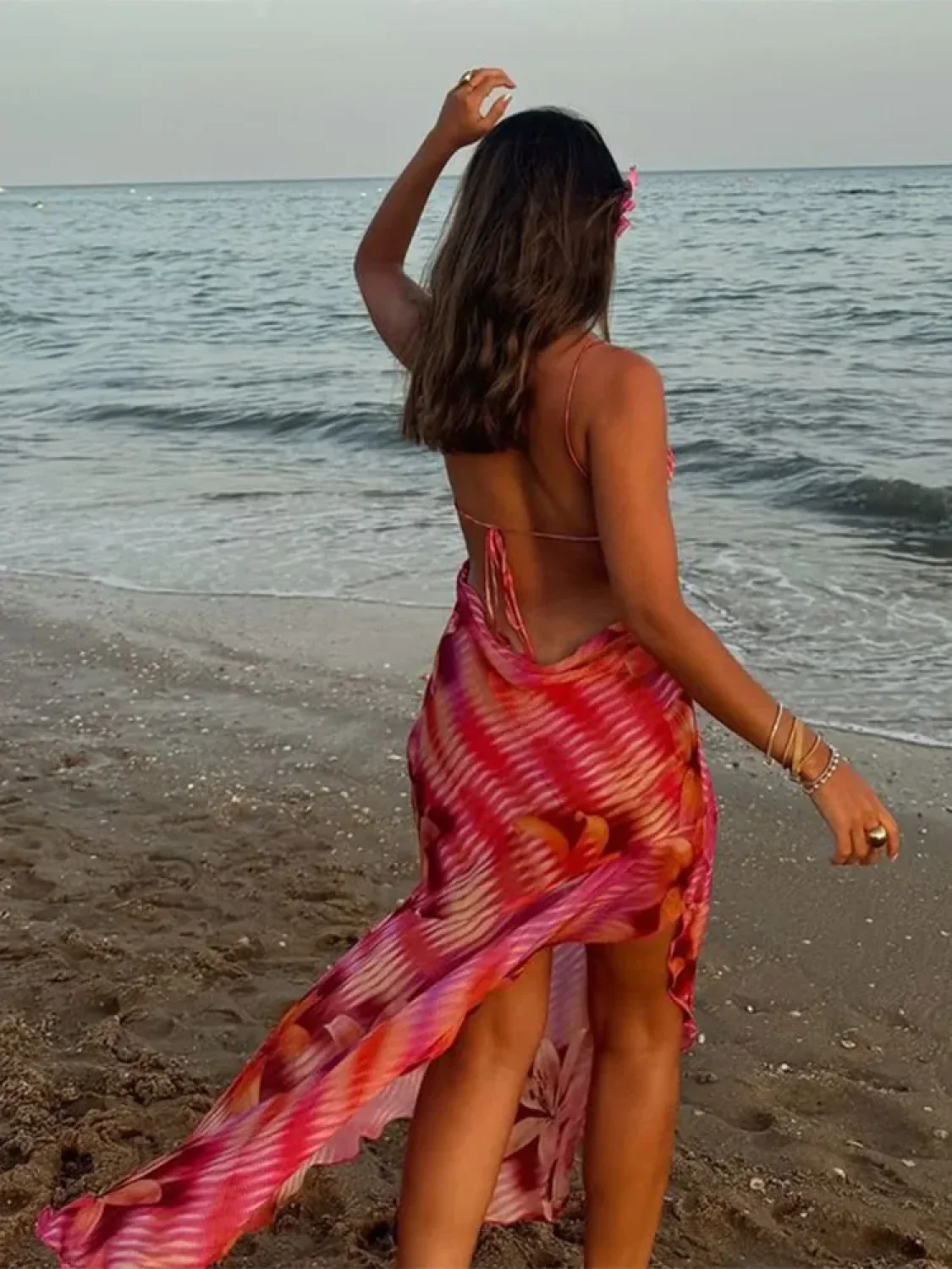 Sling Lace-Up Maxi Floral Dress - Image 2