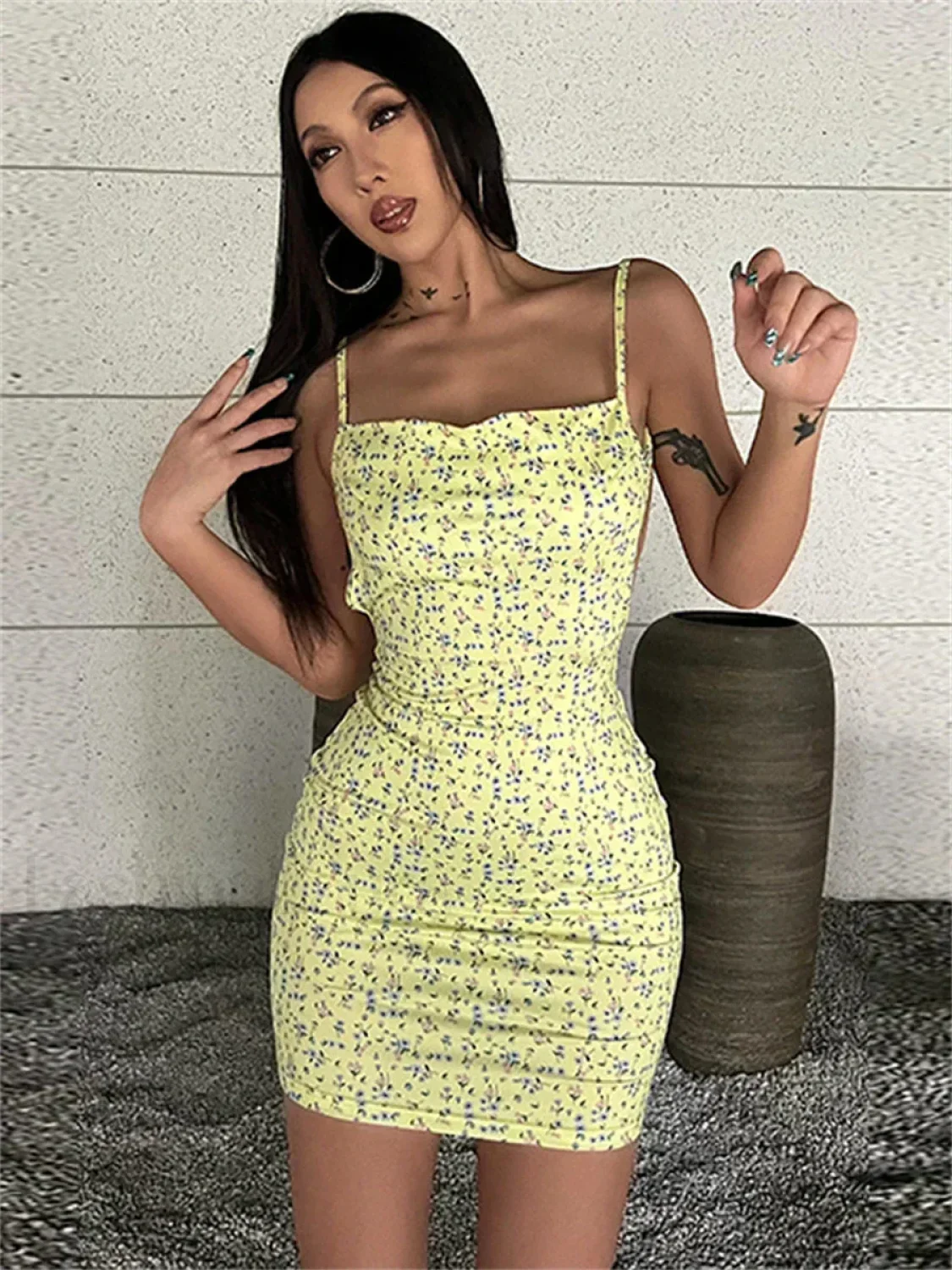 Sling Wrap Bodycon Floral Dress - Image 11