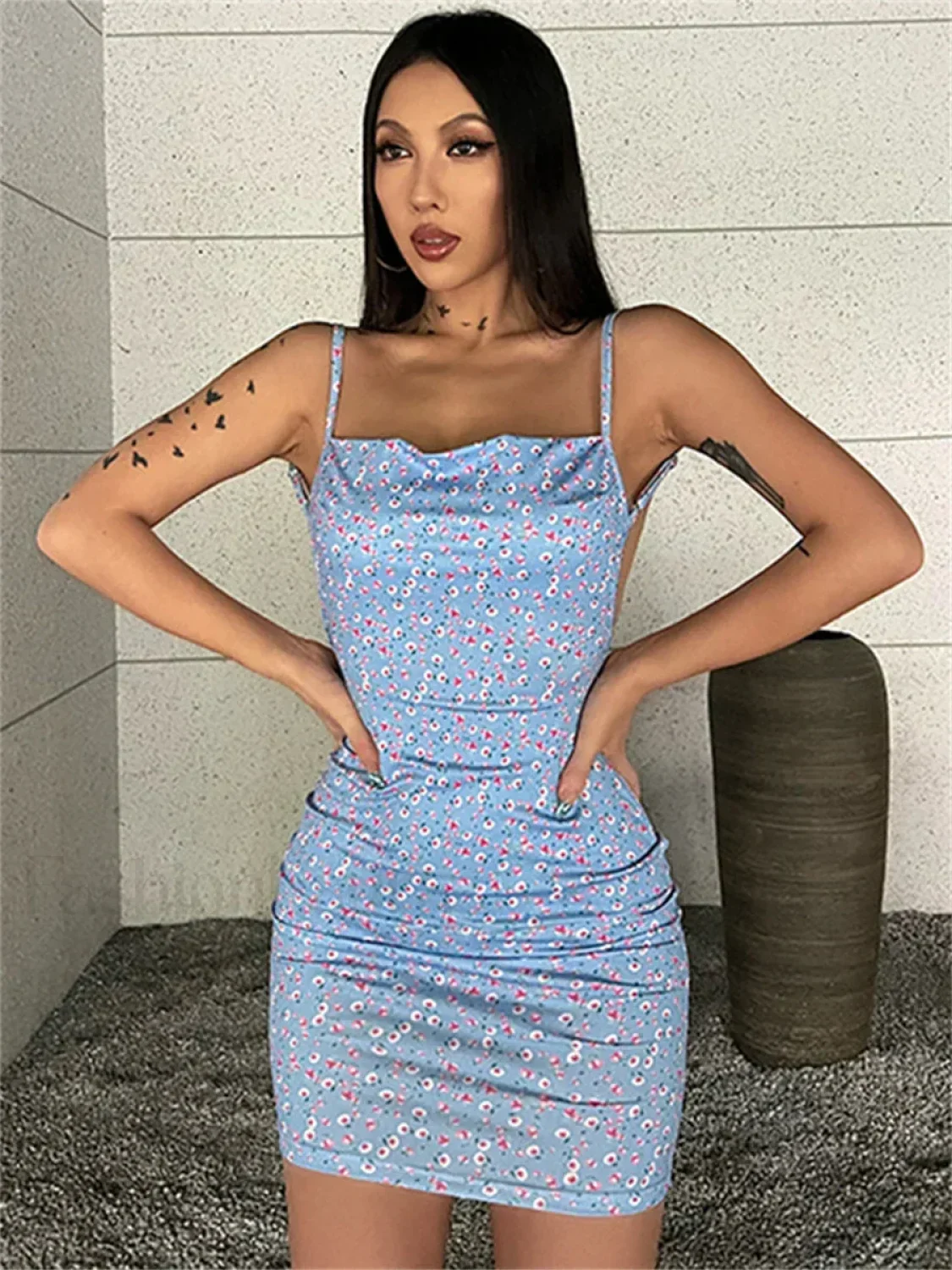 Sling Wrap Bodycon Floral Dress - Image 15