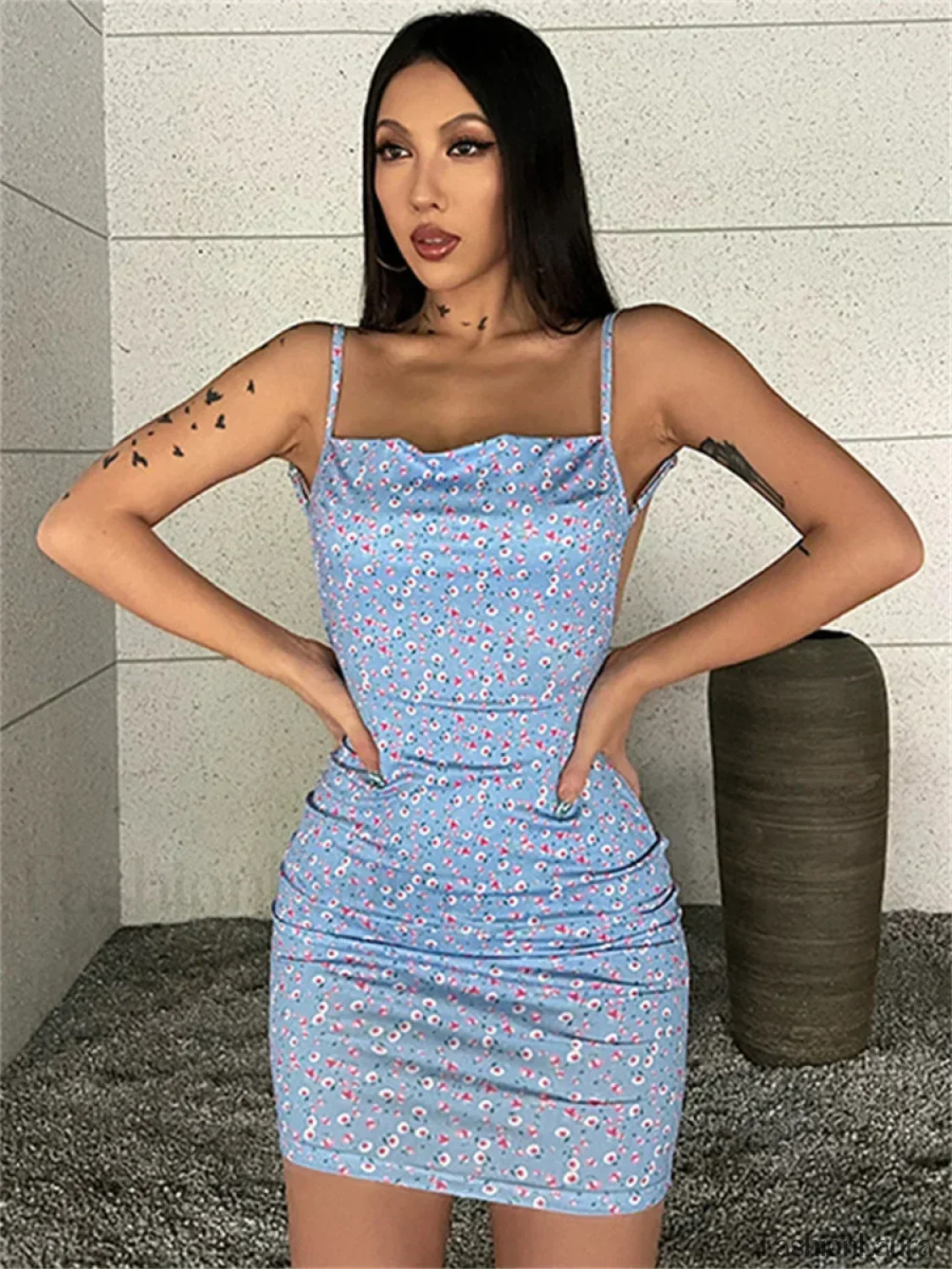 Sling Wrap Bodycon Floral Dress - Image 18
