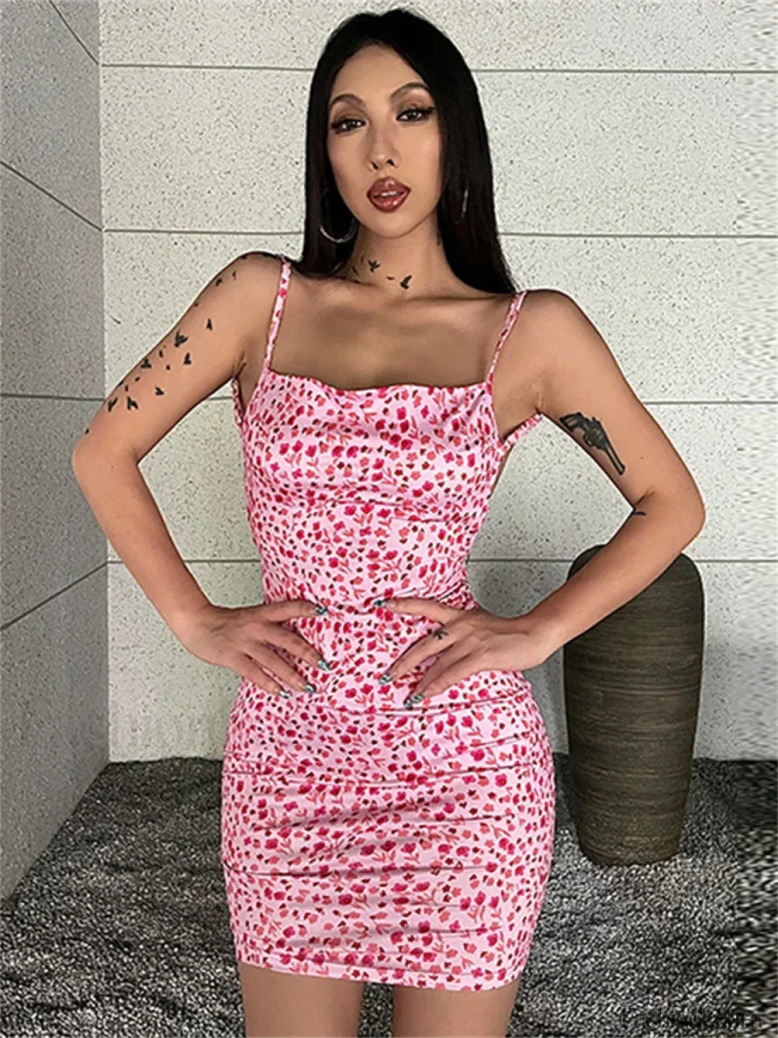 Sling Wrap Bodycon Floral Dress - Image 19