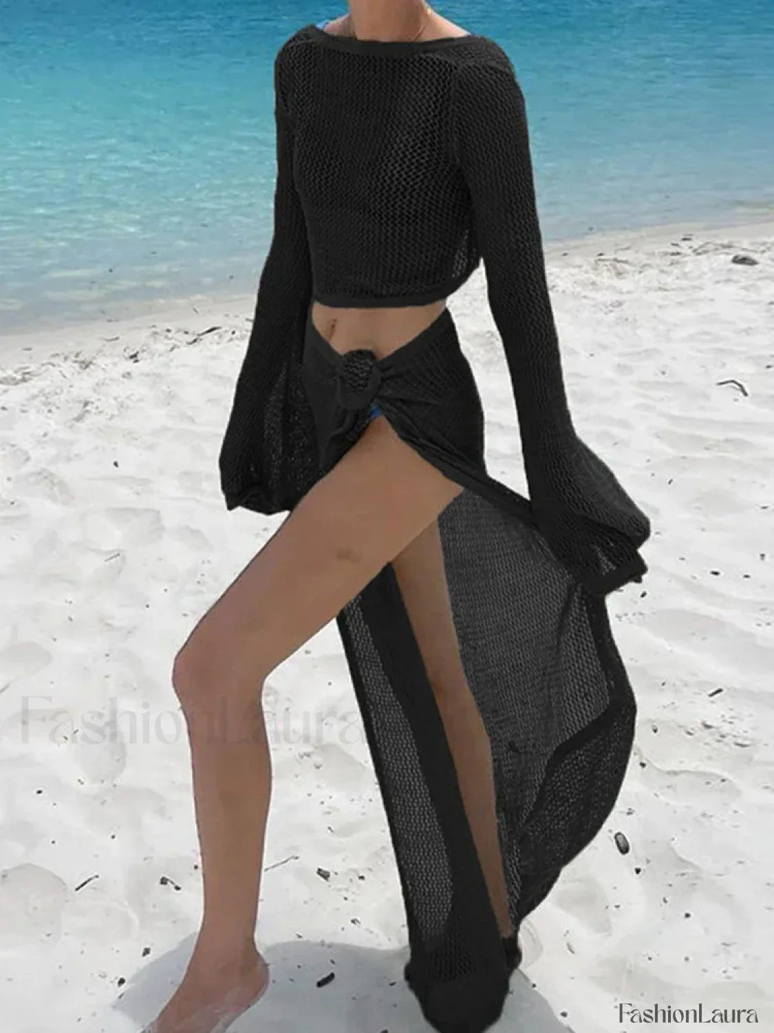 Slit Cut Sexy Long Sleeve Cover Up - Image 12