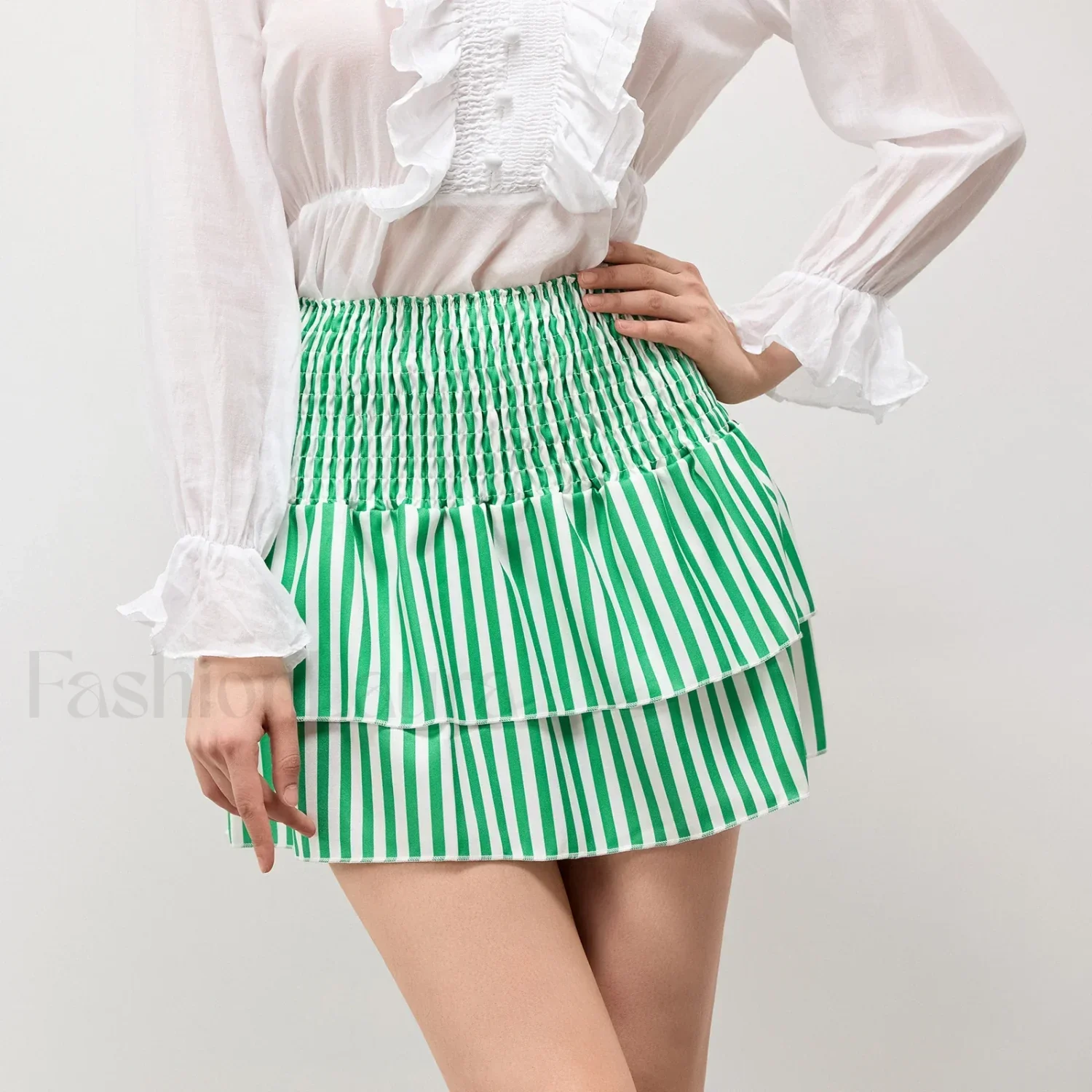Smocked Flower Print A-Line Skirt - Image 8