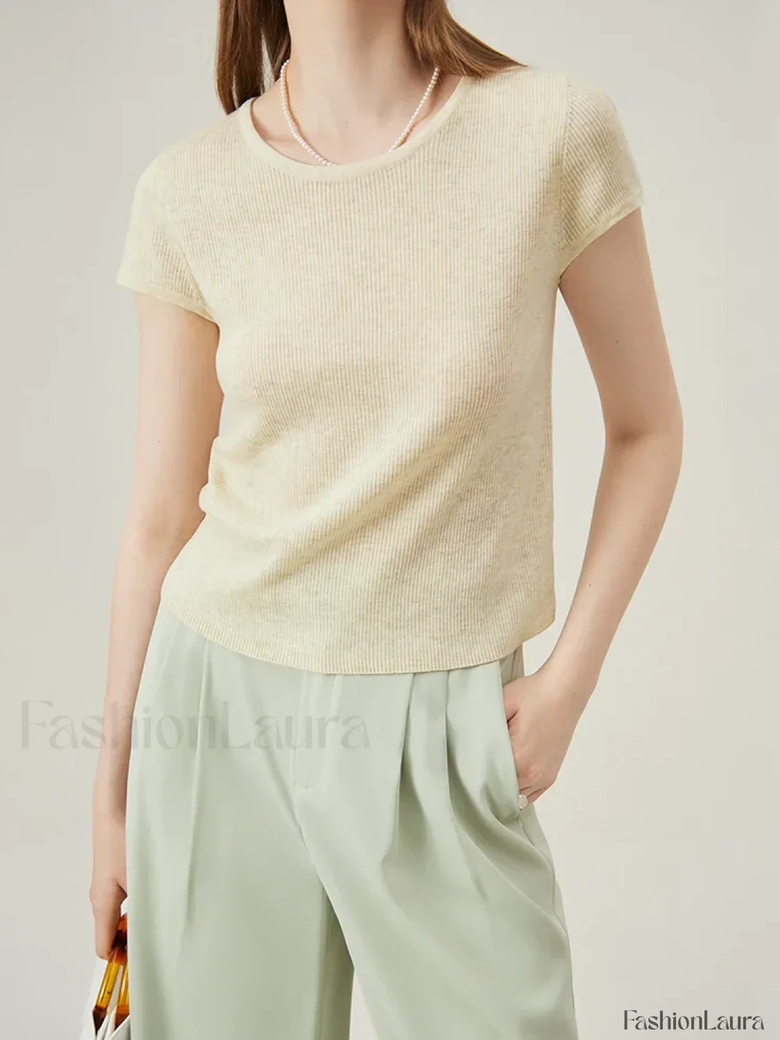 Soft Wool Lace Up Summer Grey T-Shirt - Image 11
