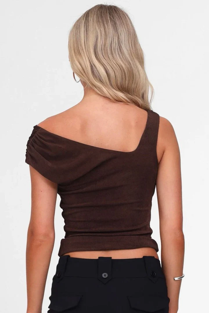 Solid Asymmetric Collar Sleeveless Tie Waist Crop Top - Image 3