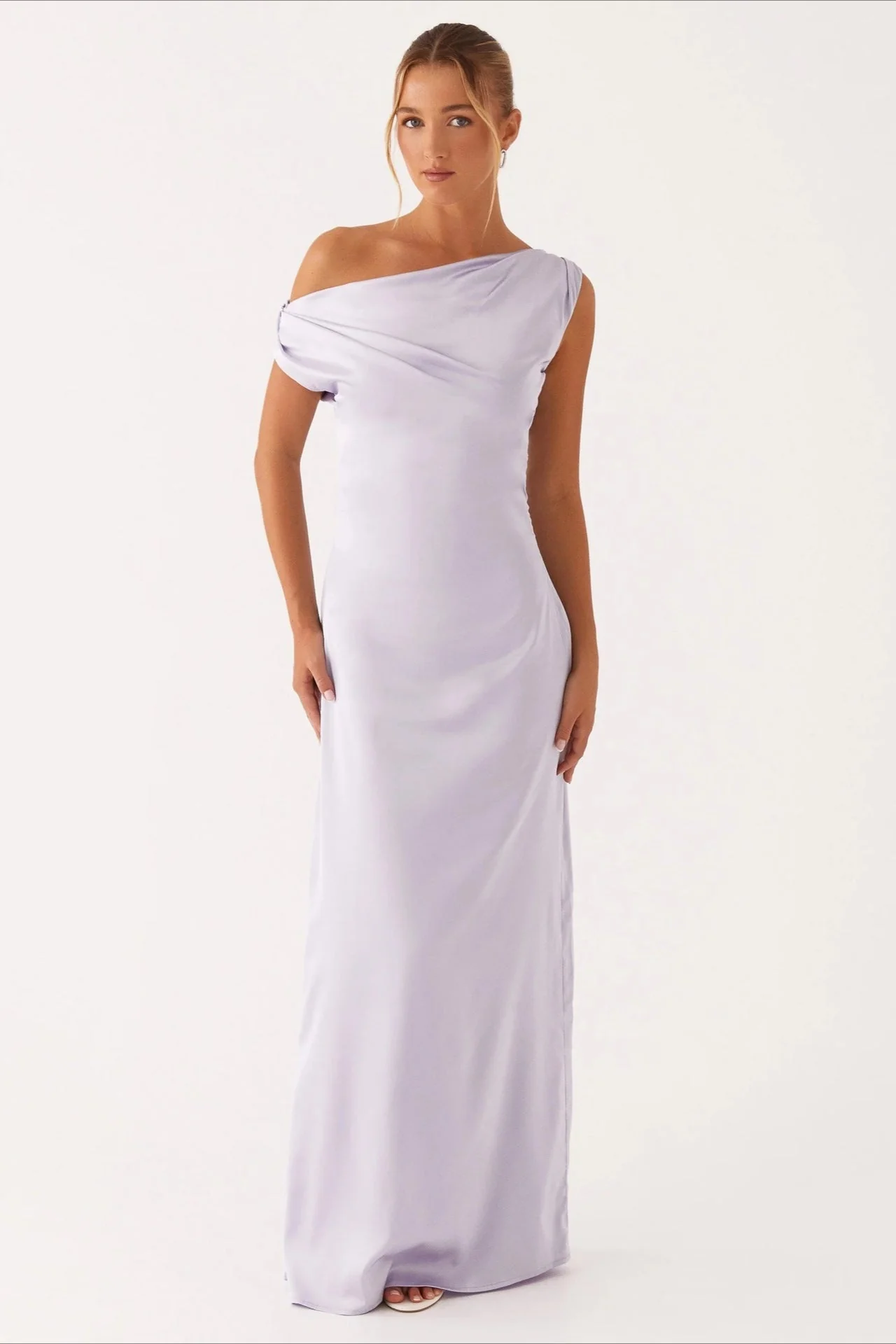 Solid Asymmetric Neckline Formal Dress - Image 15