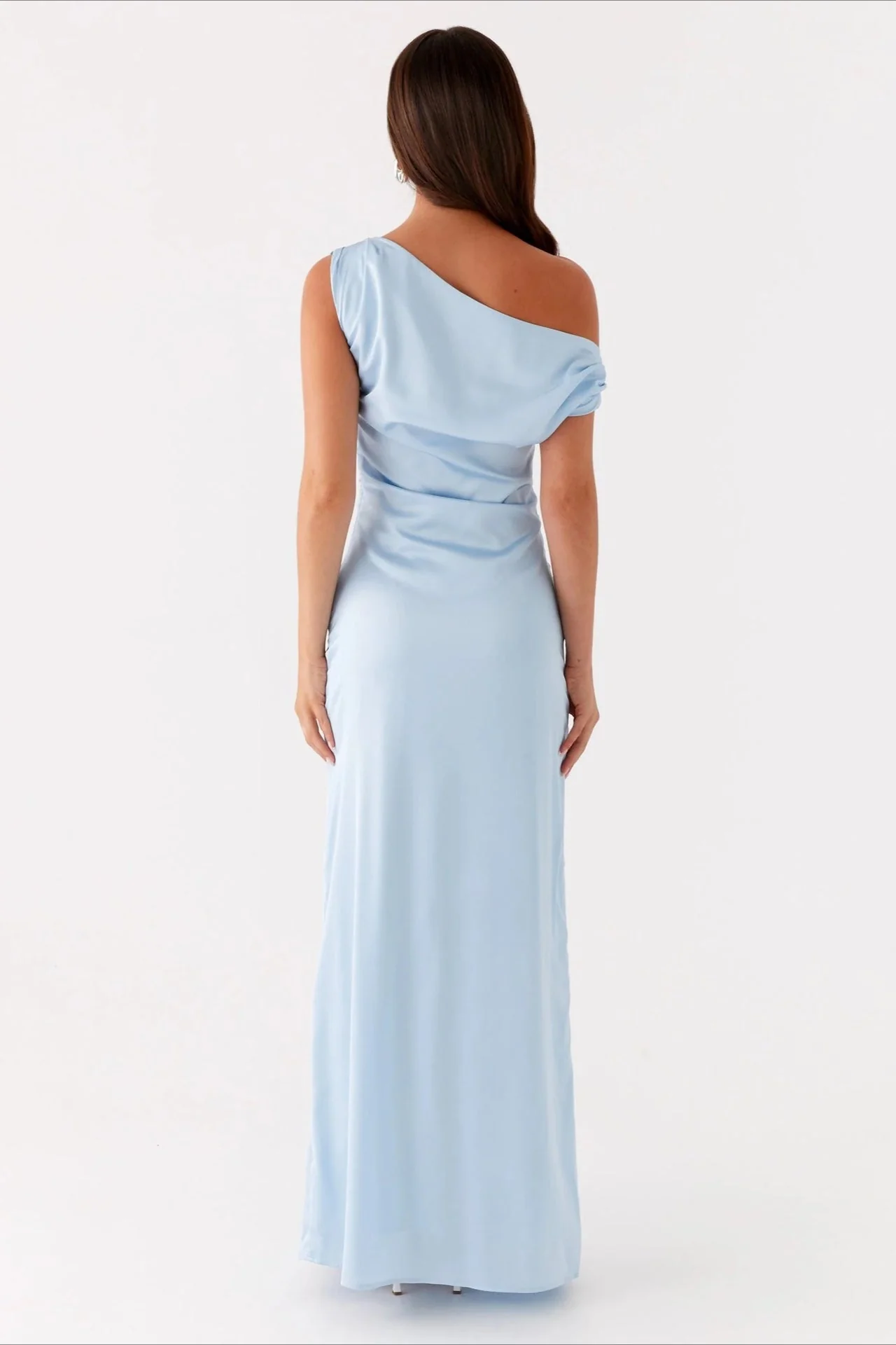 Solid Asymmetric Neckline Formal Dress - Image 4