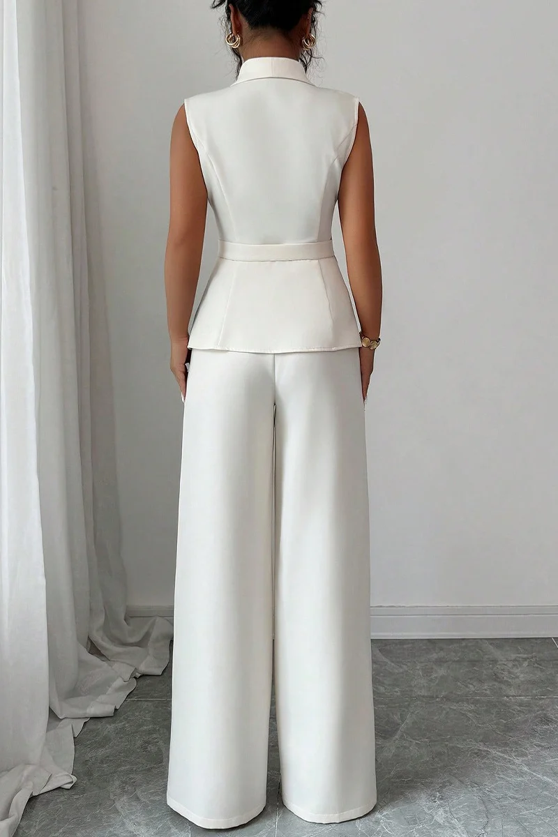 Solid Asymmetric Two Piece Vest Pants Set - Image 2