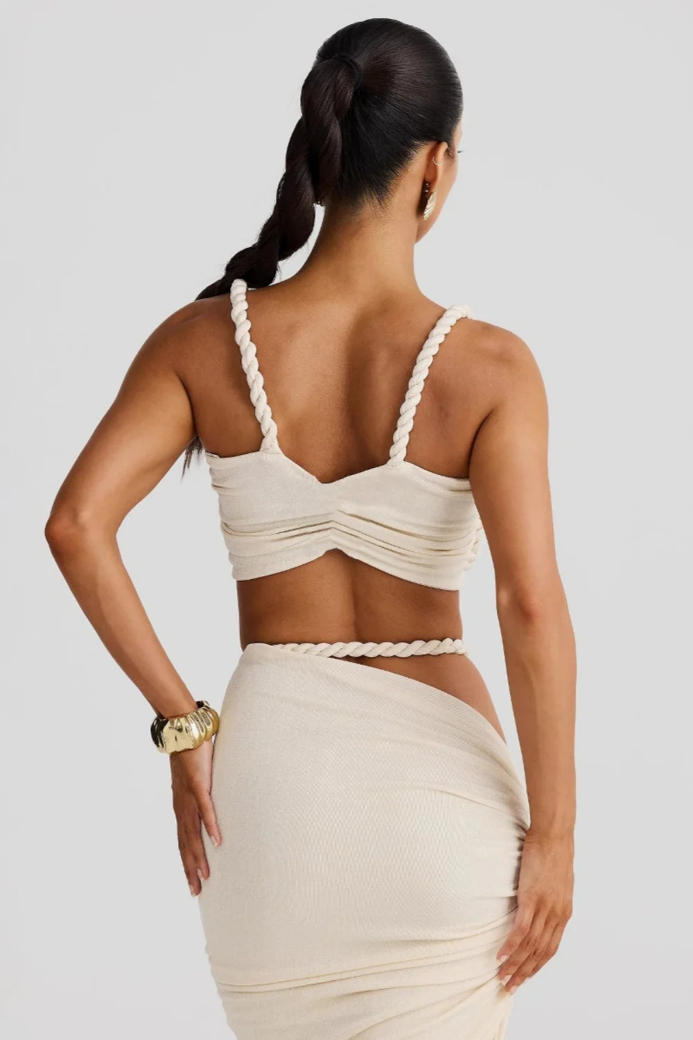 Solid Backless Hollow Beach Maxi Skirt Set - Image 5