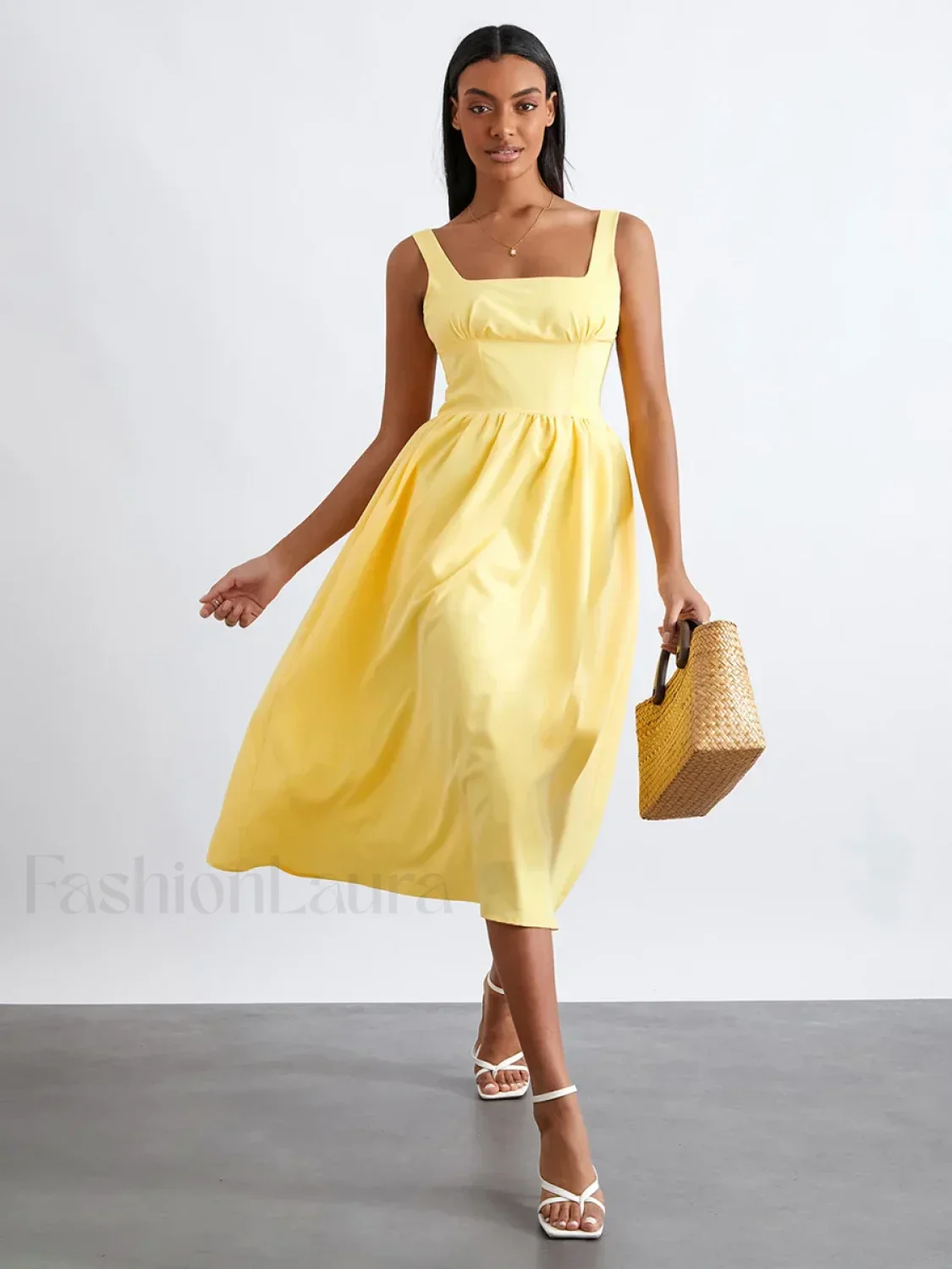 Solid Cami High-Waist Midi Dress - Image 3