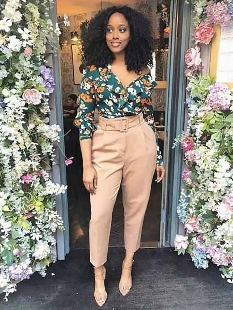 Solid Color Belted Pencil Pants - Image 3