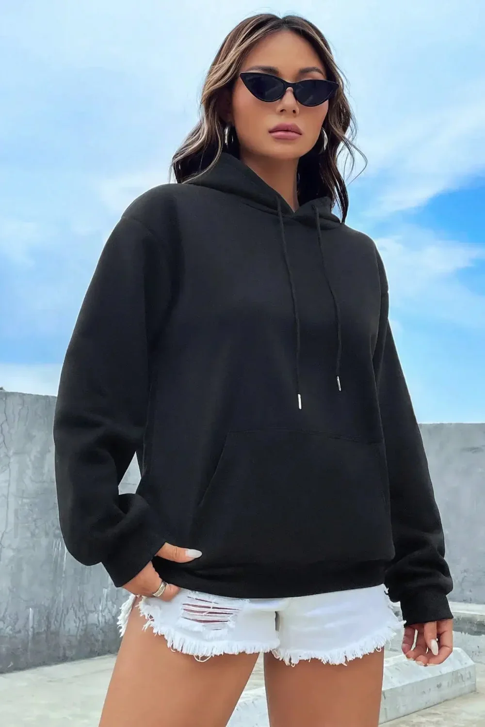Solid Color Casual Pocket Hoodie - Image 3