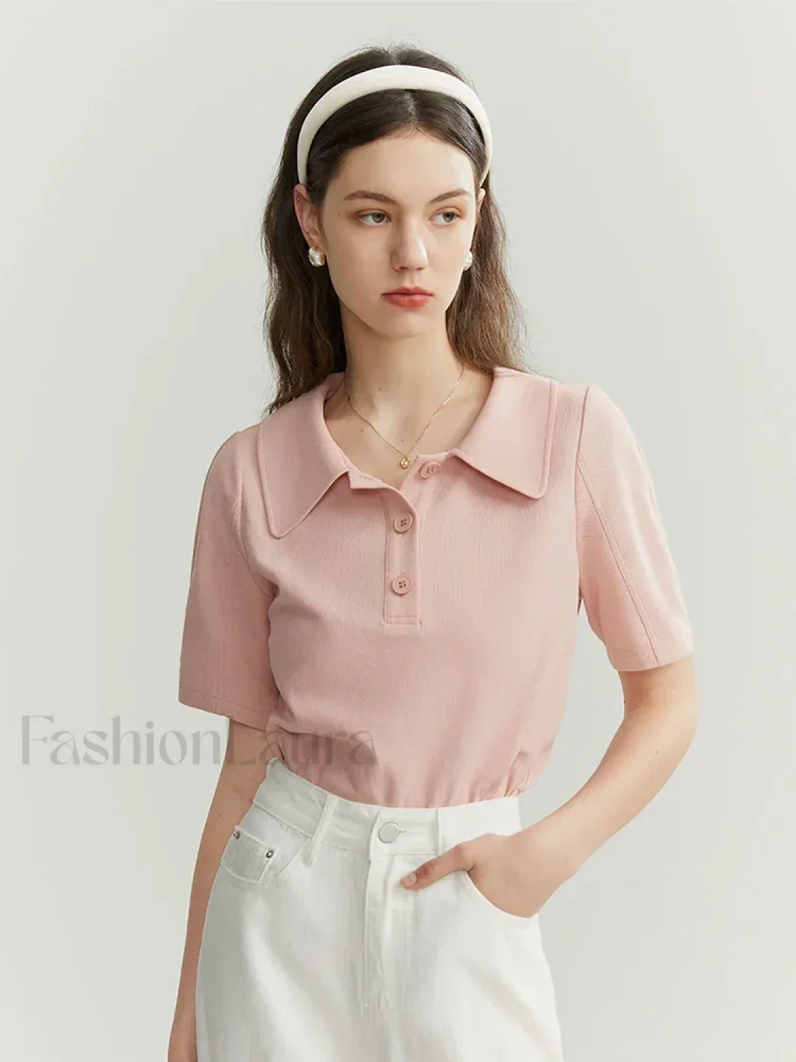 Solid Color Cotton Polo Collar T-Shirt - Image 3
