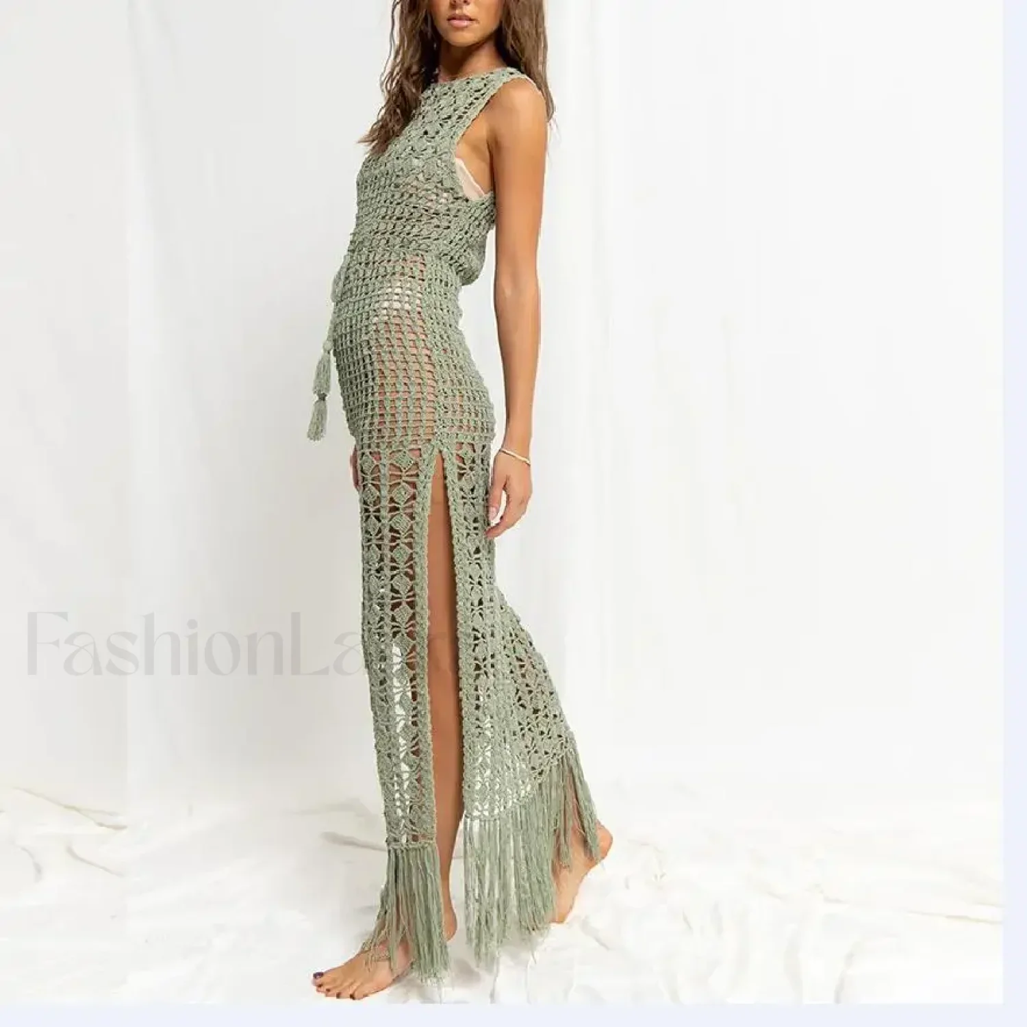 Solid Color Crocheted Hollow Out Sleeveless Cover Up - Image 5