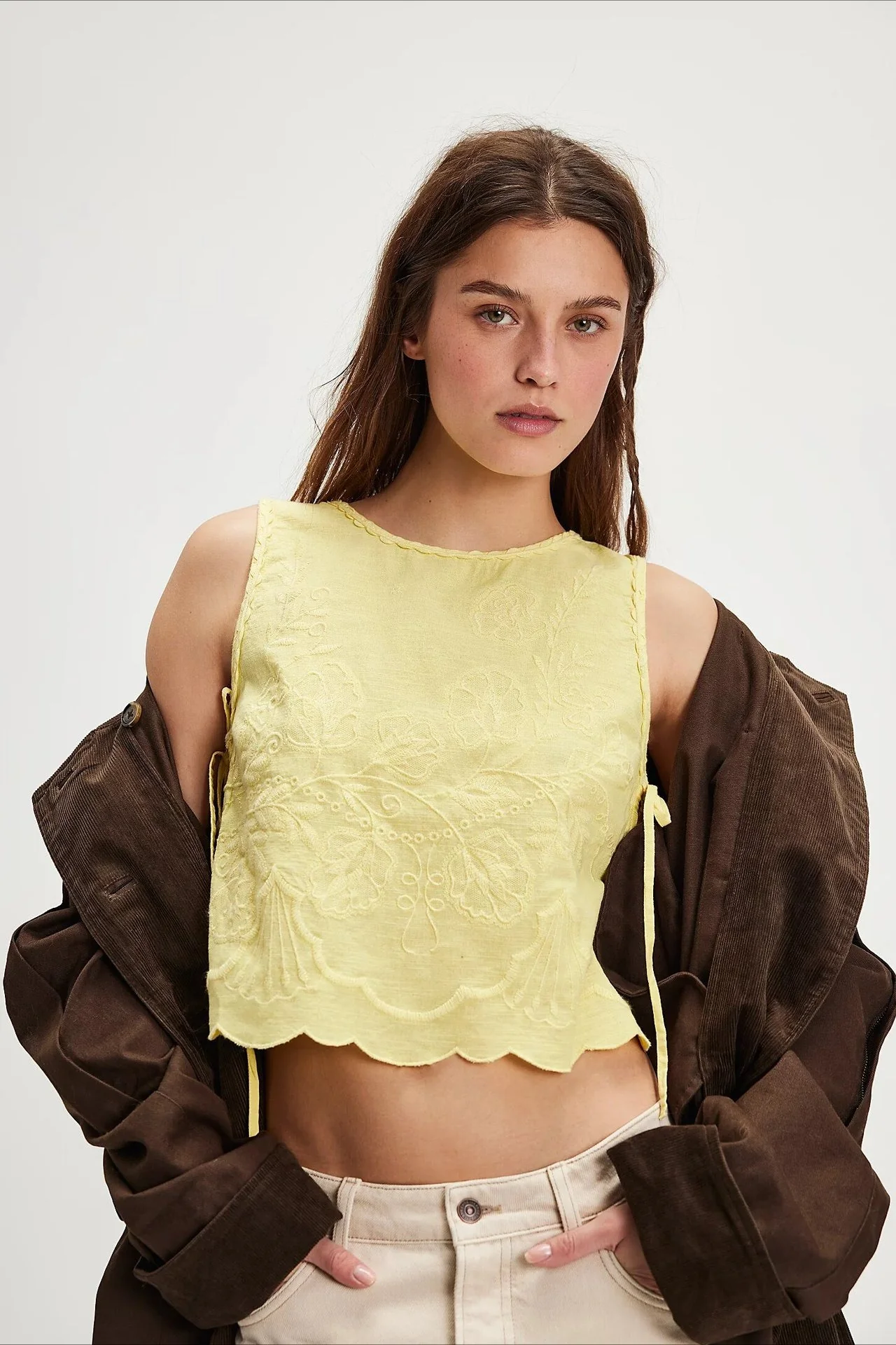 Solid Crew Neck Embroidered Crop Tank Top - Image 5