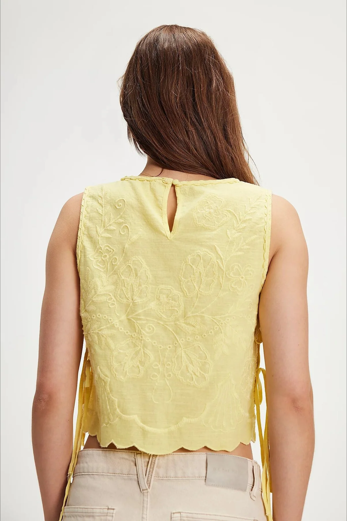 Solid Crew Neck Embroidered Crop Tank Top - Image 6